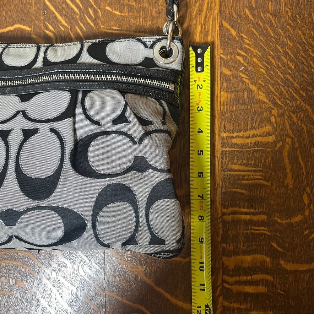 Coach Poppy Black and Gray Signature C CanvasShoulder Bag with Leather Trim - Picture 5 of 9
